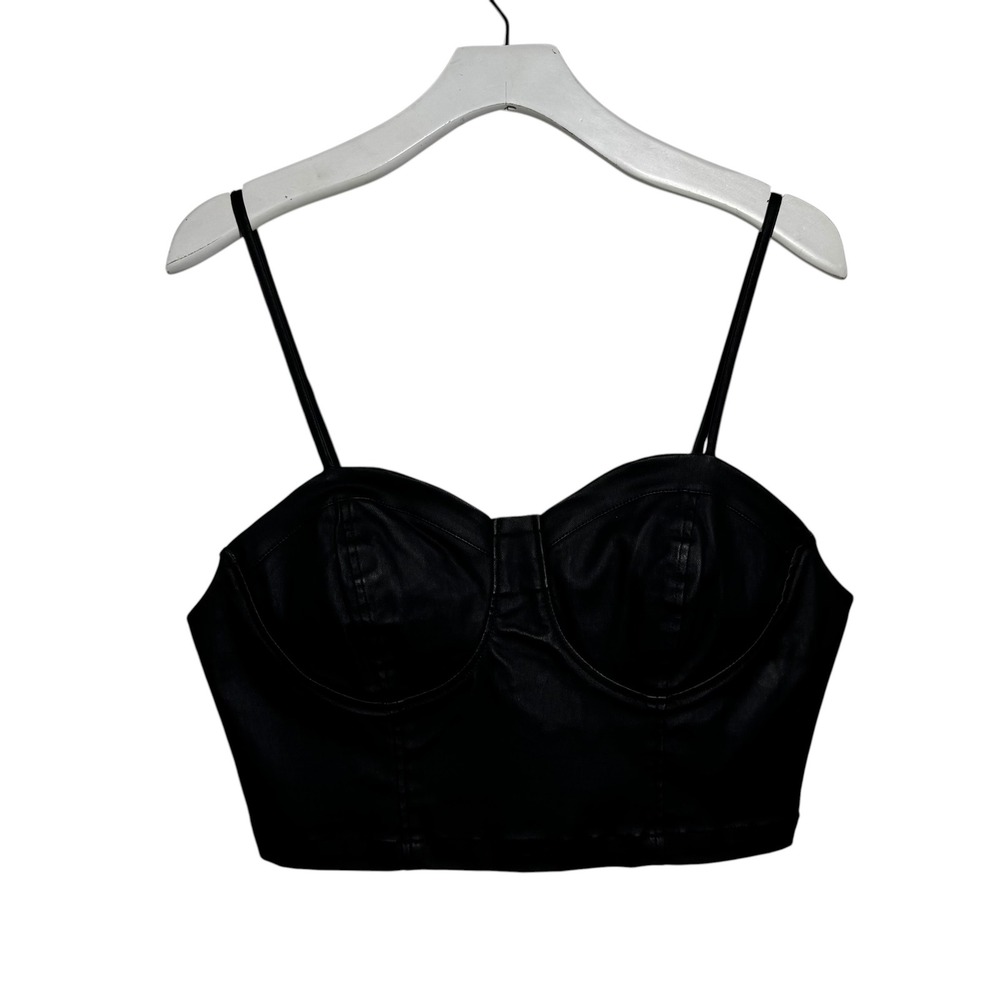 Indigo Rising Black Faux Leather Corset Crop Top Bustier XL Moto Goth Festival